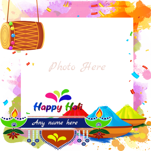 Happy Holi 2025 Card with Name and Photo Frame Customization