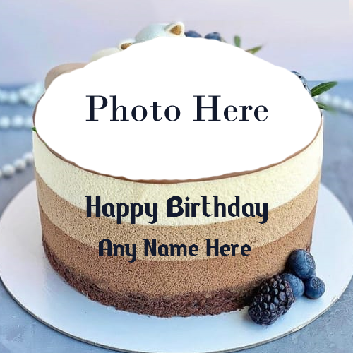 Layered White Birthday Cake With Custom Name And Photo