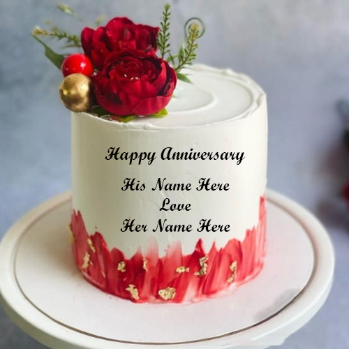 Happy Anniversary Cake Featuring Couple Names For Special Moments