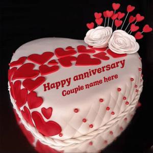 Anniversary Cake with Name in Heart Shape