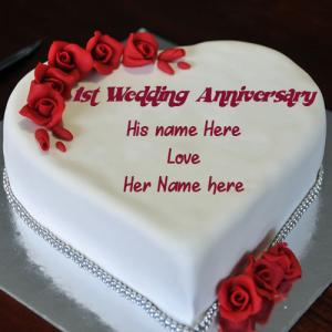 First Anniversary Wishes Cake with Couple's Name