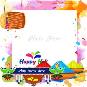 Happy Holi 2025 Card with Name and Photo Frame Customization