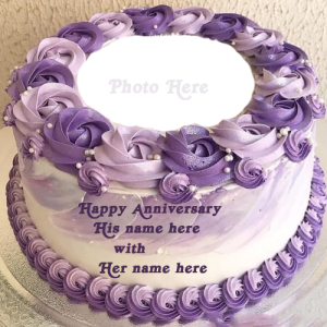 Anniversary Cake With Rose Design And Editable Name