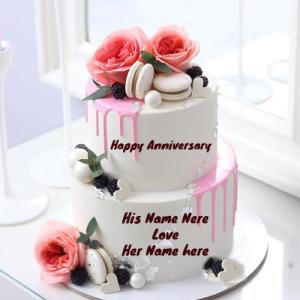 Happy Anniversary Cake with Couple's Name for Your Loved One