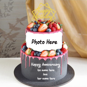 Romantic Anniversary Cake Customizable with Couple's Name and Photo