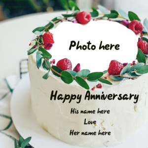 Create Happy Anniversary Cake with Couple's Name and Photo for Free