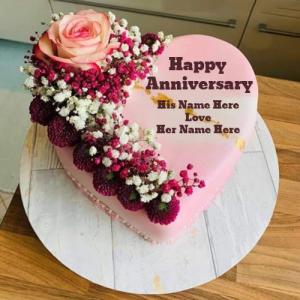 Pink Rose Anniversary Cake with Name Customization