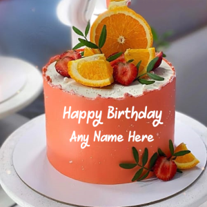 Happy Birthday Orange Cake with Name Editing