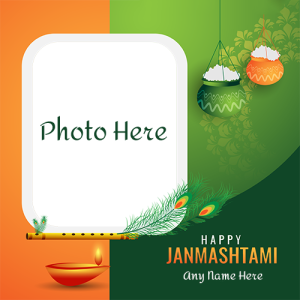 Happy Janmashtami Indian Flag 3-Color Card with Name and Photo Customization