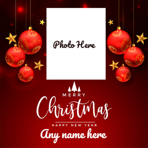 Merry Christmas Card with Name and Photo Custom Editing