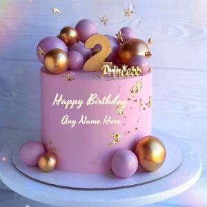 Happy 2nd Birthday Princess Cake with Name Custom Edit