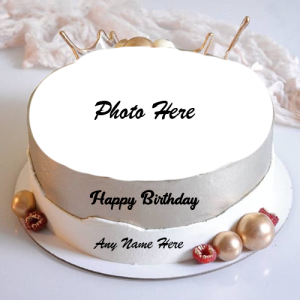 Happy Birthday White Cake with Name and Photo Custom Editing