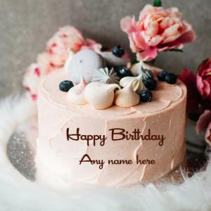 Happy Birthday Peach Cake with Name Custom Editor