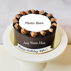 Happy Birthday Sister Greeting Cake with Name and Photo Custom Edit