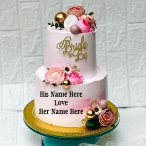 Bride-to-Be Cake with Couple Name Picture Free Edit