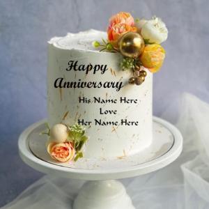 Happy Anniversary White Cake with Couple Names Custom Edit