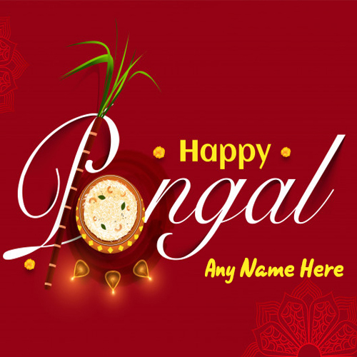 Happy Pongal Wishes Card with Name Image