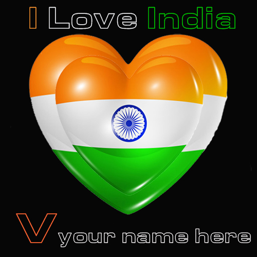 Indian Flag V Alphabet Image with Name Customization
