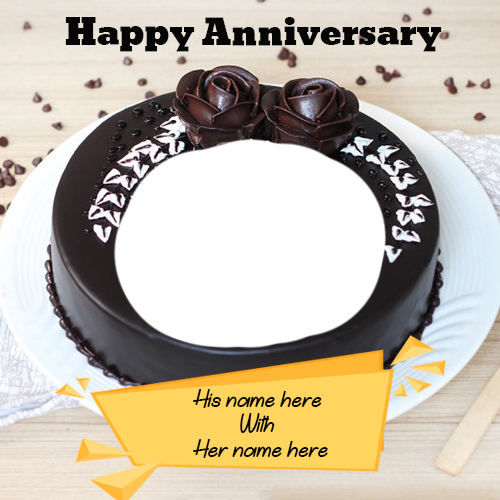 Anniversary Chocolate Cake with Name and Photo Editing