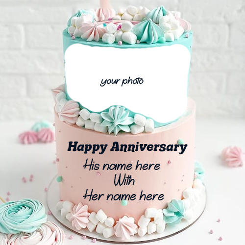 Happy Anniversary Cake with Name and Photo Editing Online