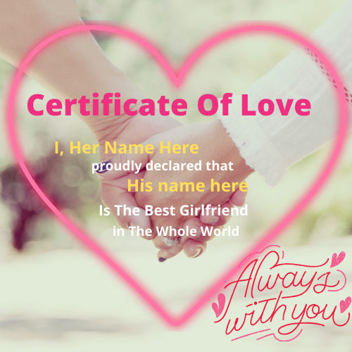 Love Certificate with Name of Your Loved One