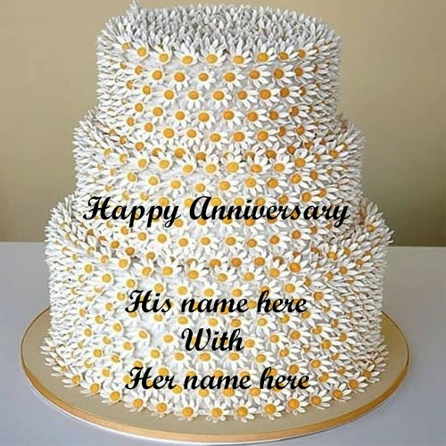 Sunflower Anniversary Cake with Name Editing Online