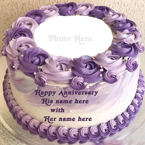 Anniversary Cake With Rose Design And Editable Name