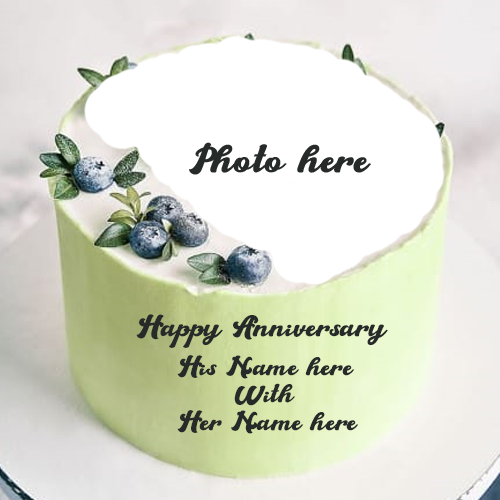 Create Happy Anniversary Cake with Couple's Name and Photo