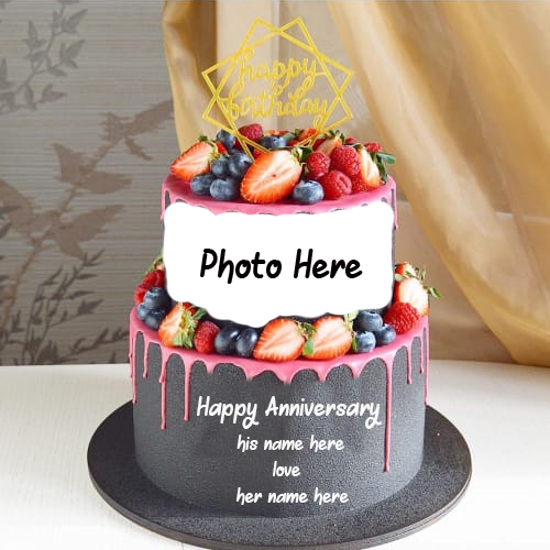 Romantic Anniversary Cake Customizable with Couple's Name and Photo