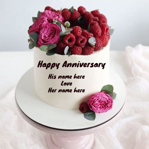 Happy Anniversary Cake with Couple's Name Image for Free Download