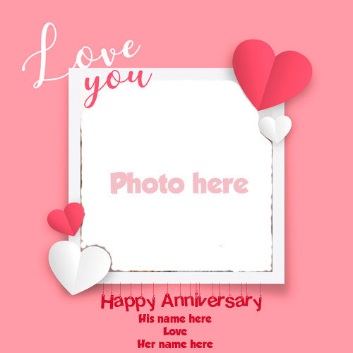 Happy Anniversary Card with Couple's Name and Photo Frame