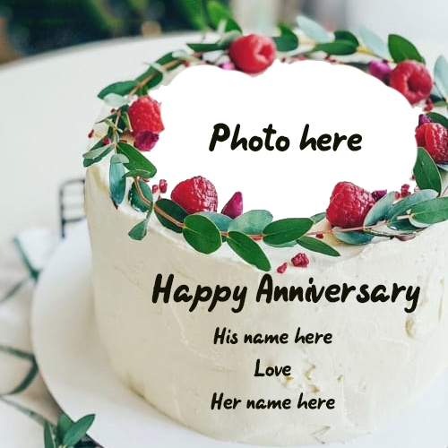 Create Happy Anniversary Cake with Couple's Name and Photo for Free