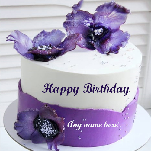 Purple Flower Birthday Cake with Name Customization