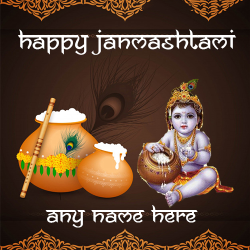 Happy Janmashtami Festival Wishes Card with Name Customization