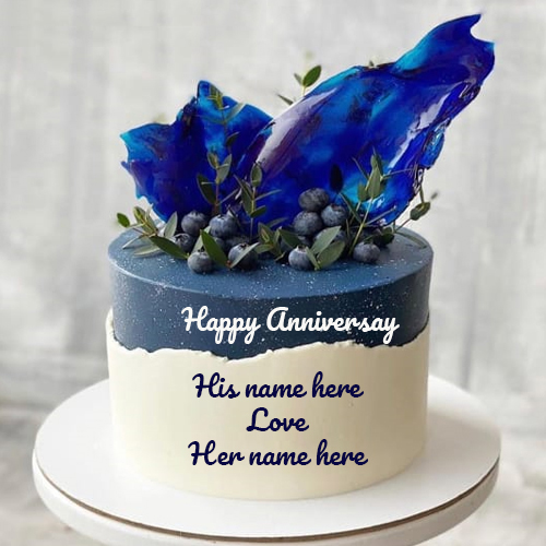 Blueberry Anniversary Chocolate Cake with Couple's Name