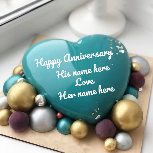 Write Name on a Beautiful Anniversary Cake with Couple's Name