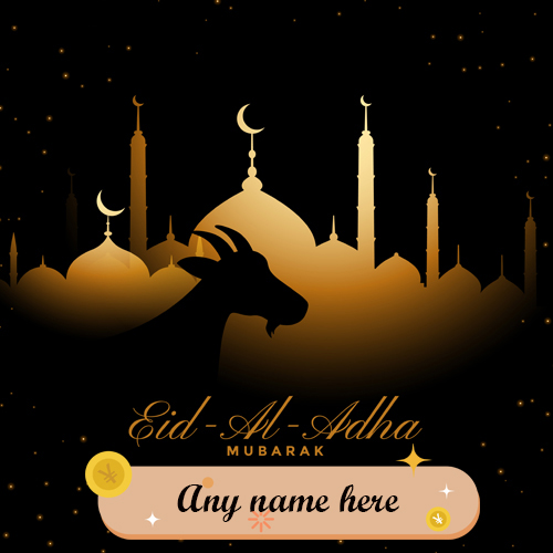 Write Name on Eid Al Adha Mubarak 2025 Greeting Card