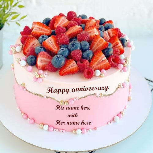 Happy Anniversary Cake with Couple's Name