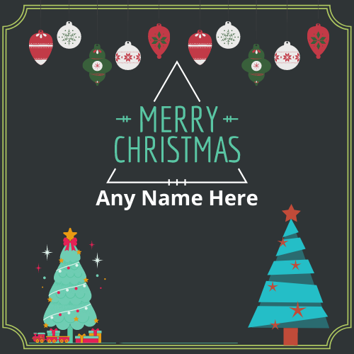 Write Name on Merry Christmas and Happy New Year Image