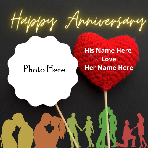 Wedding Anniversary Wishes Card with Name and Photo Editing