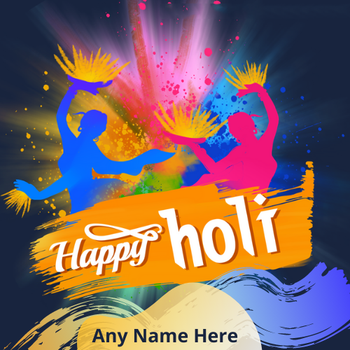 Happy Holi Greeting Card with Name Free Download Option