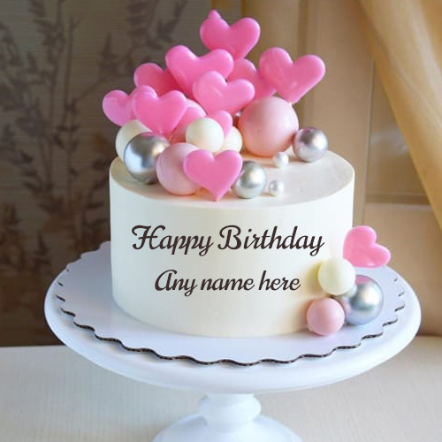 Happy Birthday Cake with Little Pink Hearts Customization