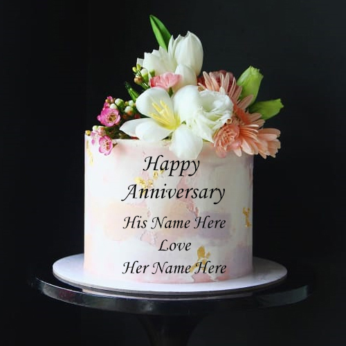 Happy Anniversary Flower Aura Couple Name Cake Editing