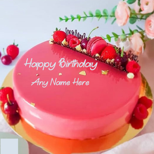 Happy Birthday Red Velvet Cake Image with Name Customization