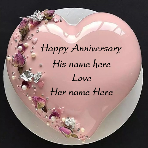 Pink Heart Shared Anniversary Chocolate Cake with Couple’s Name Customization