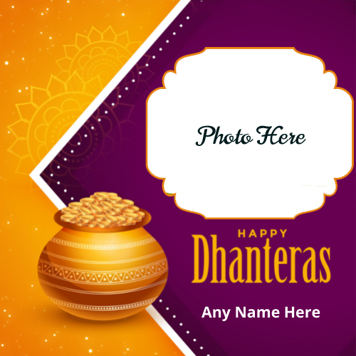 Happy Dhanteras Card with Name and Photo Free Download