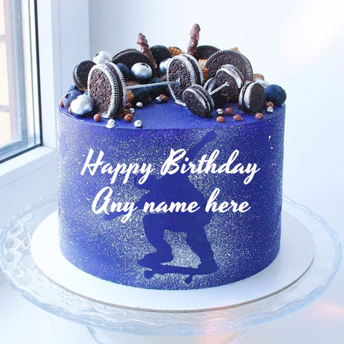 Happy Birthday Blue Oreo Cake with Name Custom Editor