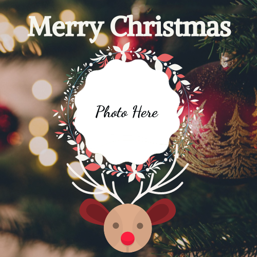Merry Christmas Greeting Card with Photo Custom Editing