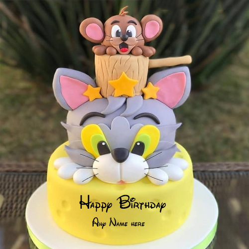 Happy Birthday Tom and Jerry Cartoon Cake with Name Customization