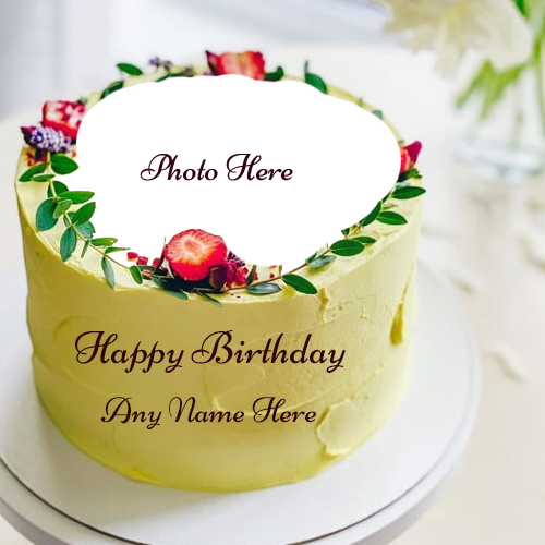 Happy Birthday Yellow Lemon Cake with Name and Photo Editing